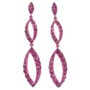 Pink Fuchsia Long Rhinestone Painted Fancy Formal Post Drop Earrings